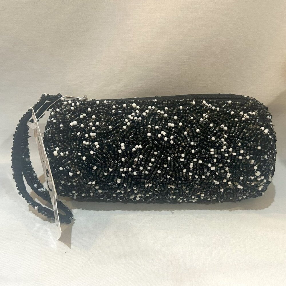 Black and White Beaded Clutch Coin Bag Eye Glass Pouch YOA Mexico
